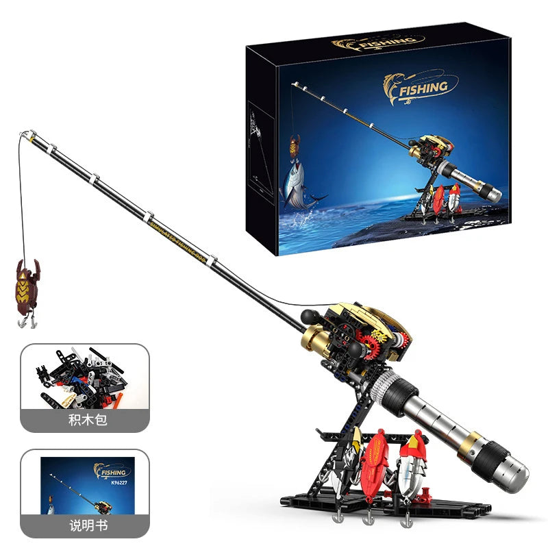 Fishing Rod Building Blocks Set with Display Stand, DIY Adult Model Kit, Creative Construction Toys for Kids, Gift for Men Teens