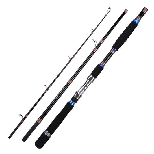2.1M 2.4M Portable Fishing Rod Travel Surf Saltwater Heavy 3-Piece Carbon Spinning Rod 30-50lb Boat Jigging Trolling Fishing Rod