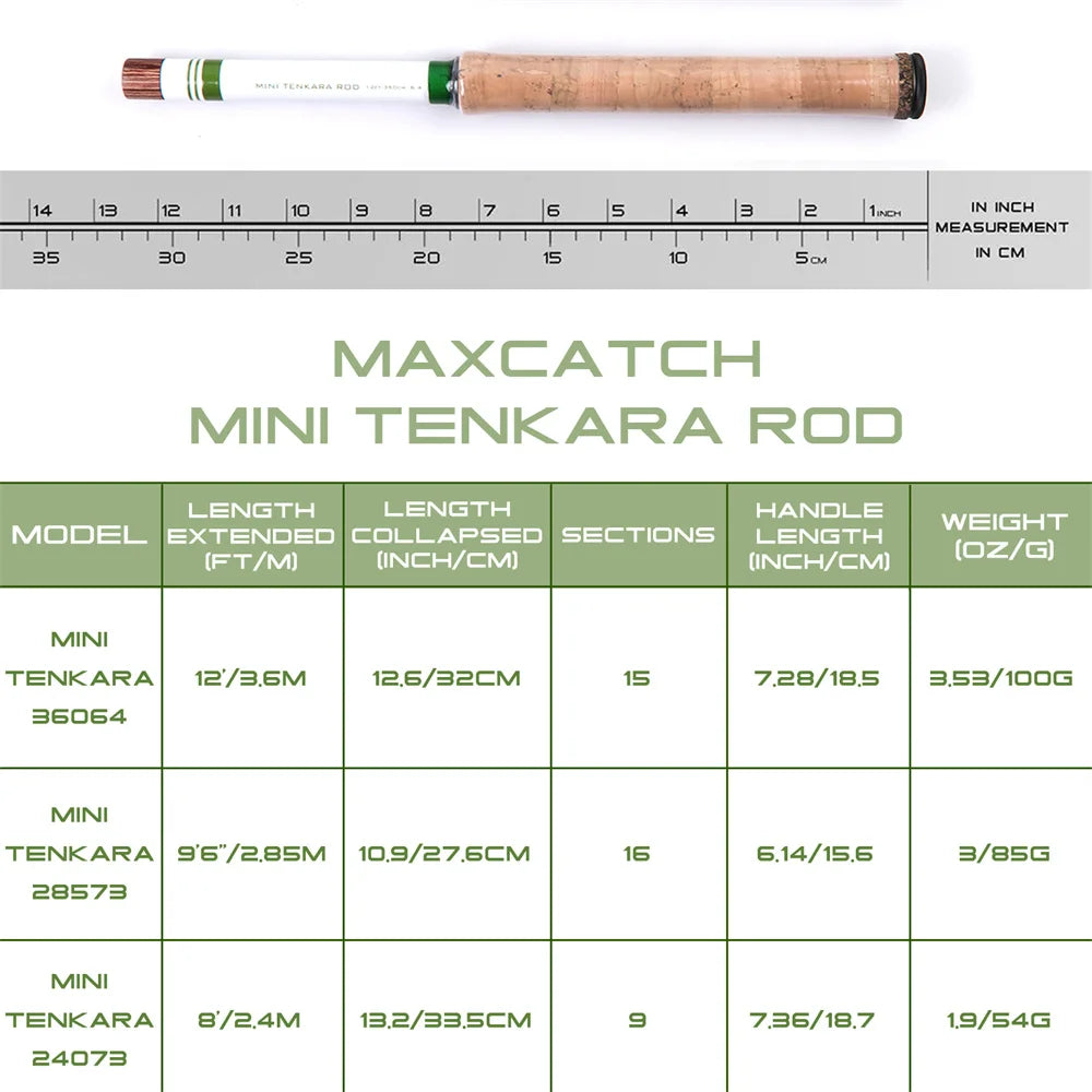 Maximumctach 8-12ft Mini Tenkara Fly Fishing Rod 6:4 7:3 Action 9/15/16Sec Telescoping Tenkara Fly Rod