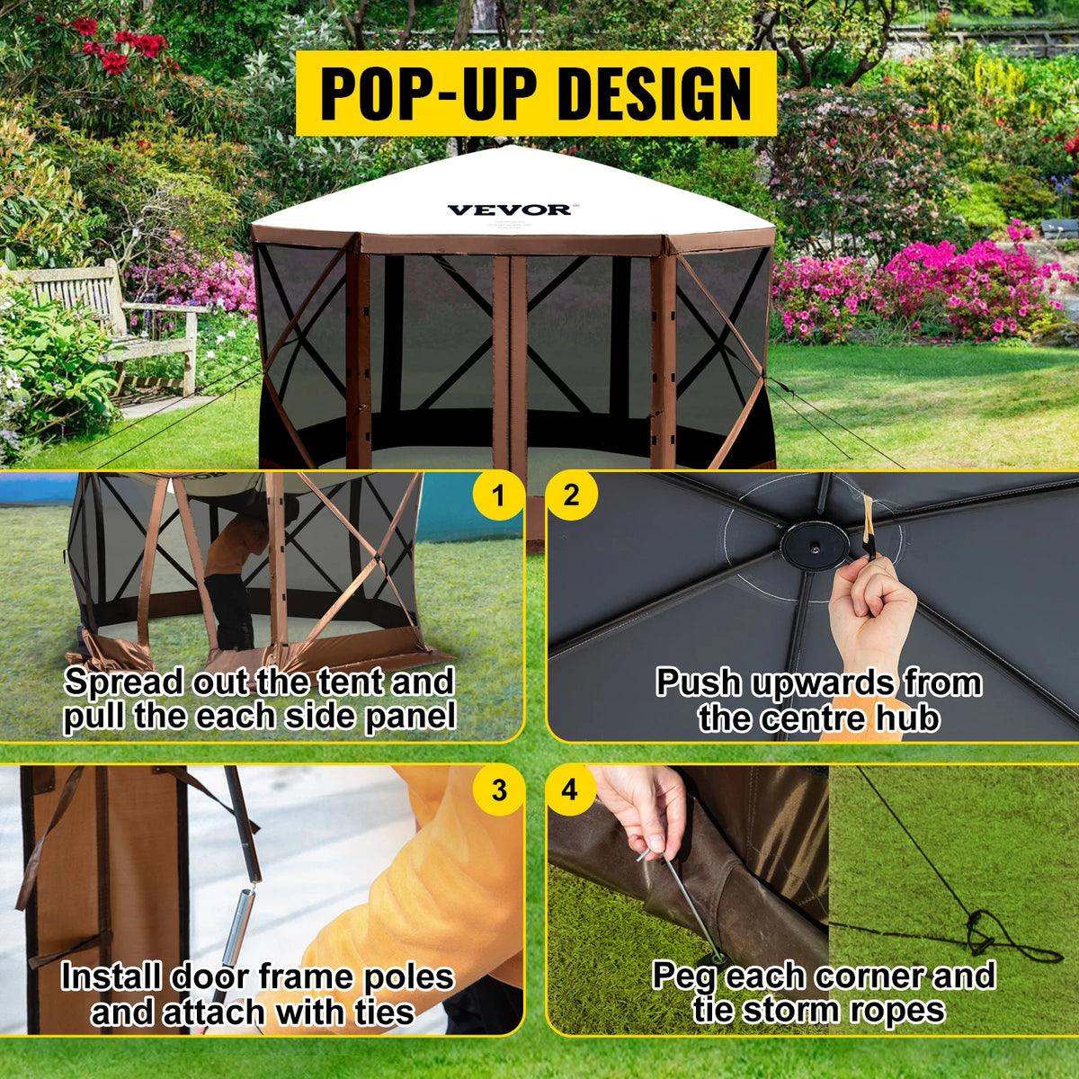 SucceBuy Pop-up Camping Gazebo Camping Canopy Shelter 6 Sided 12' x 12' / 10' x 10' Sun Shade Tents & Canopies Camping & Hiking