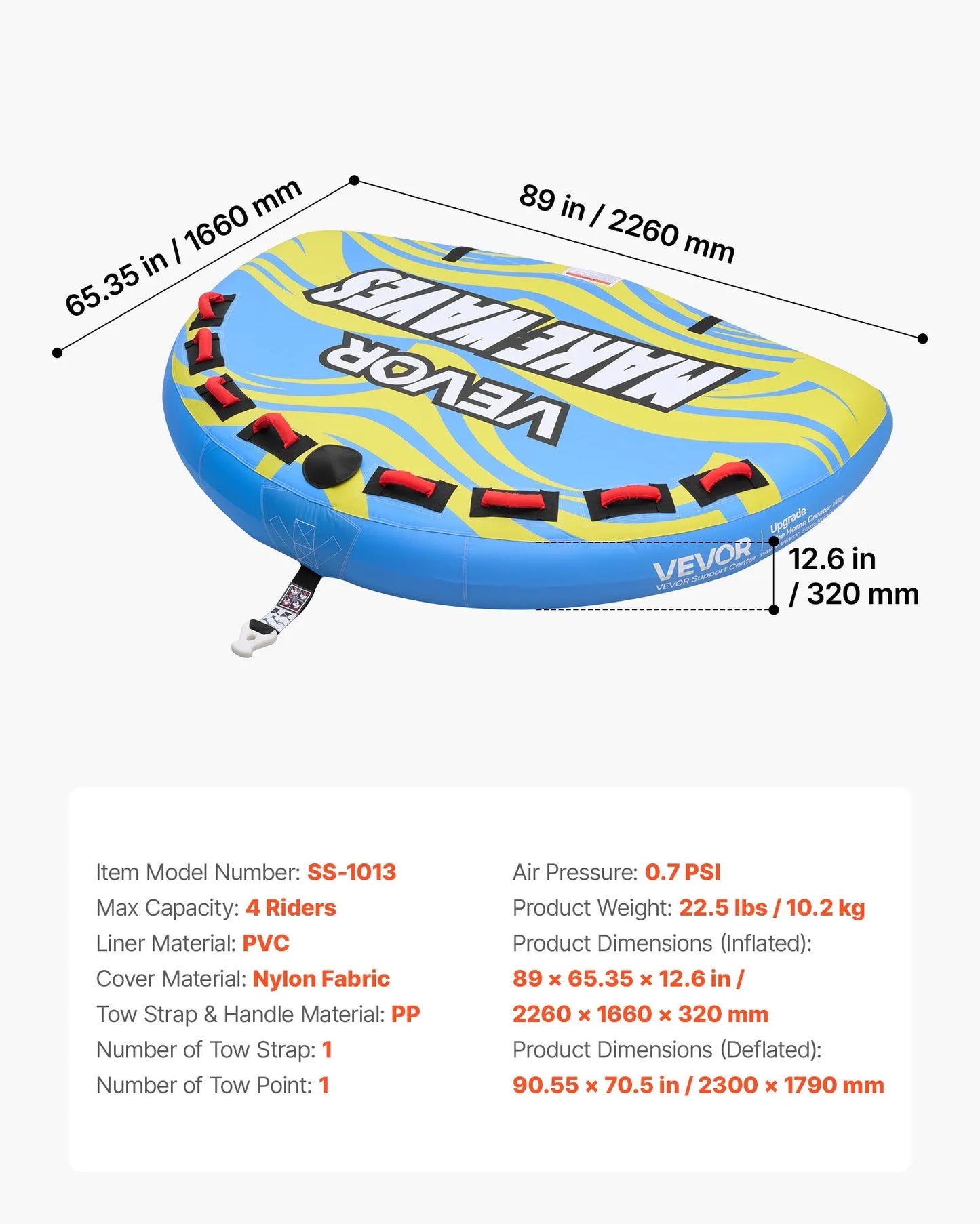 Towable Tube For Boating, 4 Riders Inflatable Boat Tubes And Towables, 680 Lbs Capacity Water Sport Towable Tube For Boat To