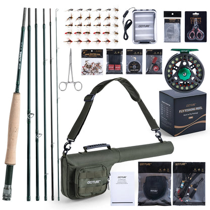 Goture Fly Fishing Rod and Reel Combo with Fly Rod & Gear Case, 9FT 4-Piece Fly Rod, Pre-Spooled Reel, Fly Line, Flies, Tool