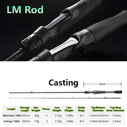 Ultra-light T1100 Carbon Fiber Lure Fishing Rod for Carp Bass Trout,L ML M MH 1.8m 1.98m 2.04m Fishing Pole,Spinning Casting Rod