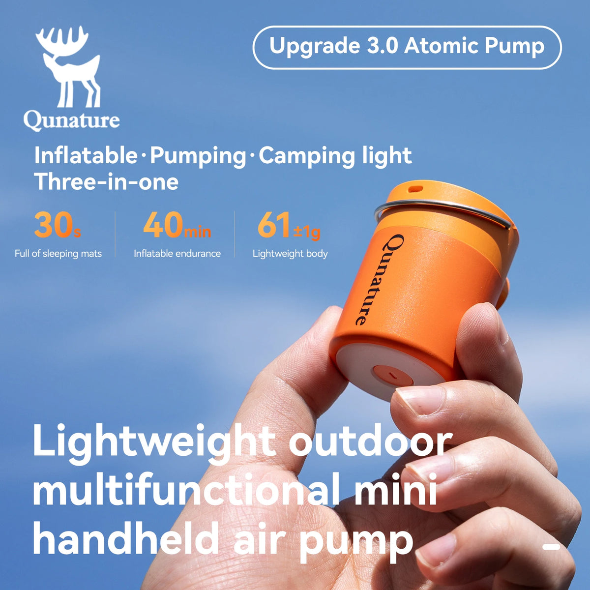 Qunature Air Pump Inflatable Lightweight Pumping Camping light Type-C charging Mini Portable Outdoor Inflator Pump