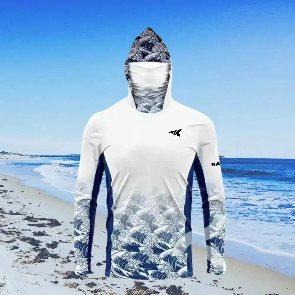 Camo Grey.Men's Pro Fishing Sun Hooded Jersey.UPF50+ Quick Dry Breathable Moisture Wicking Outdoor Camo Top Camo Grey