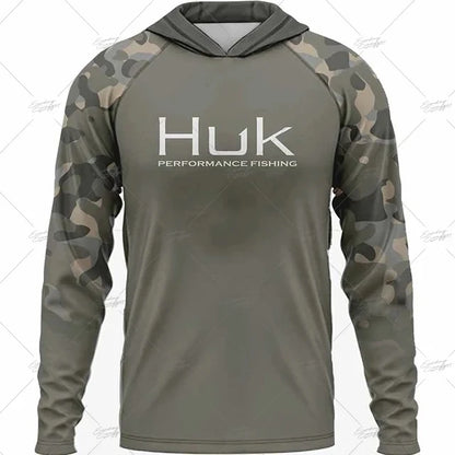 HUK Fishing Apparel Long Sleeve Hooded T-shirt Tops Sun Protection Fish Shirt Camisa De Pesca Breathable Hoodie Fishing Clothing