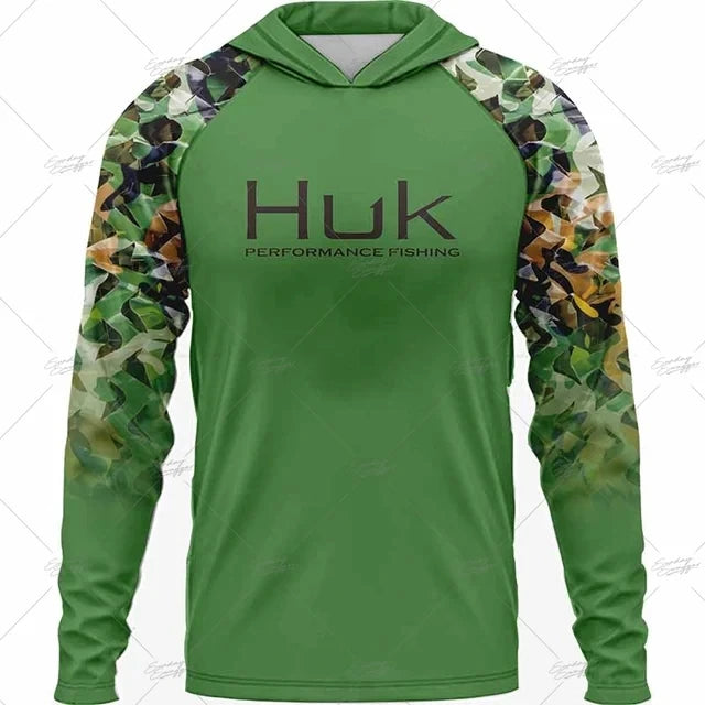 HUK Fishing Apparel Long Sleeve Hooded T-shirt Tops Sun Protection Fish Shirt Camisa De Pesca Breathable Hoodie Fishing Clothing