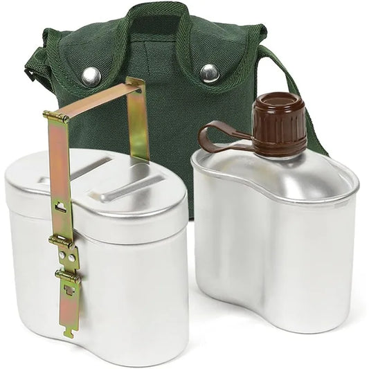 Portable Aluminum Canteen Set with Cup and Cover, Lightweight Cooking Gear for Outdoor Camping, Hiking and Backpacking Picnic