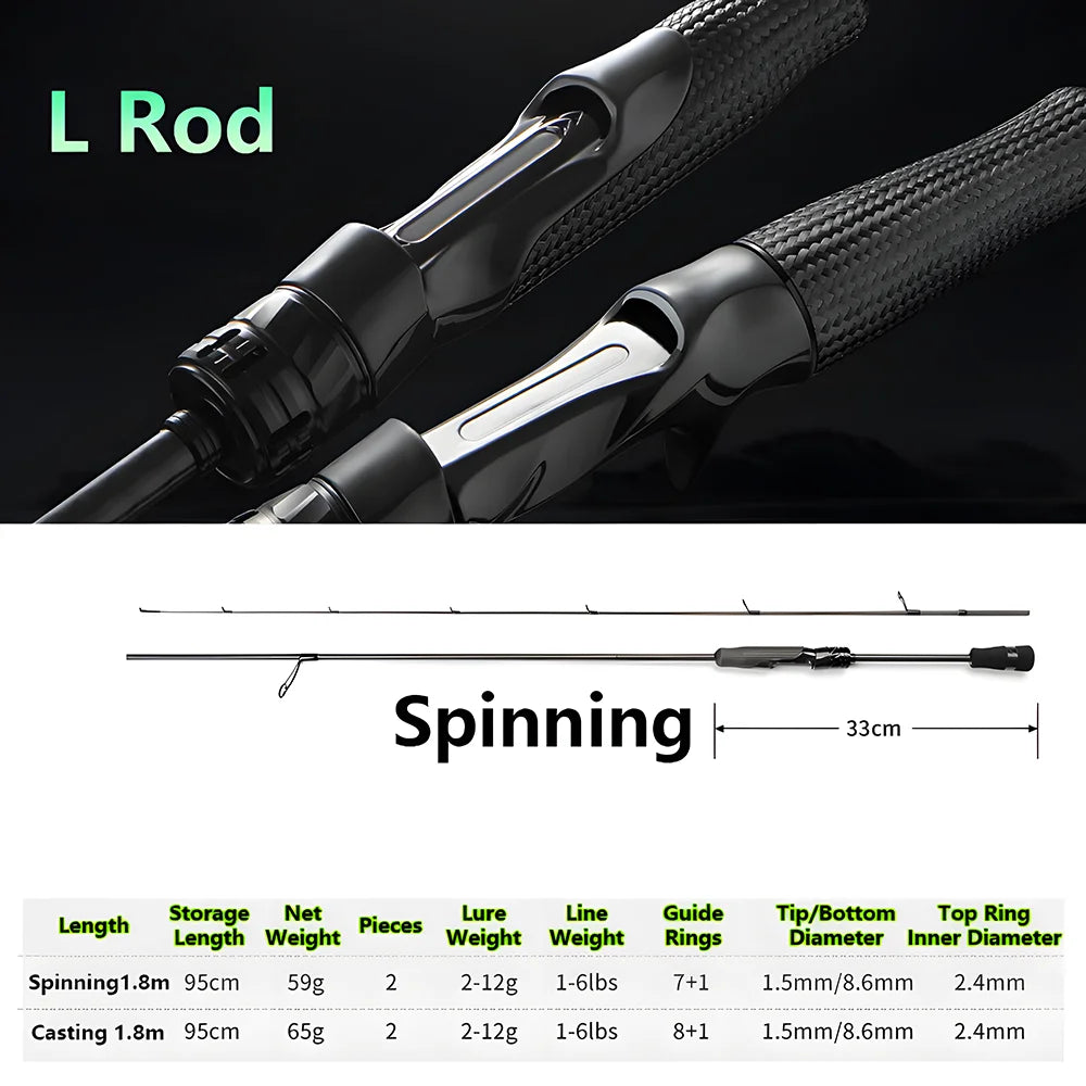 Ultra-light T1100 Carbon Fiber Lure Fishing Rod for Carp Bass Trout,L ML M MH 1.8m 1.98m 2.04m Fishing Pole,Spinning Casting Rod