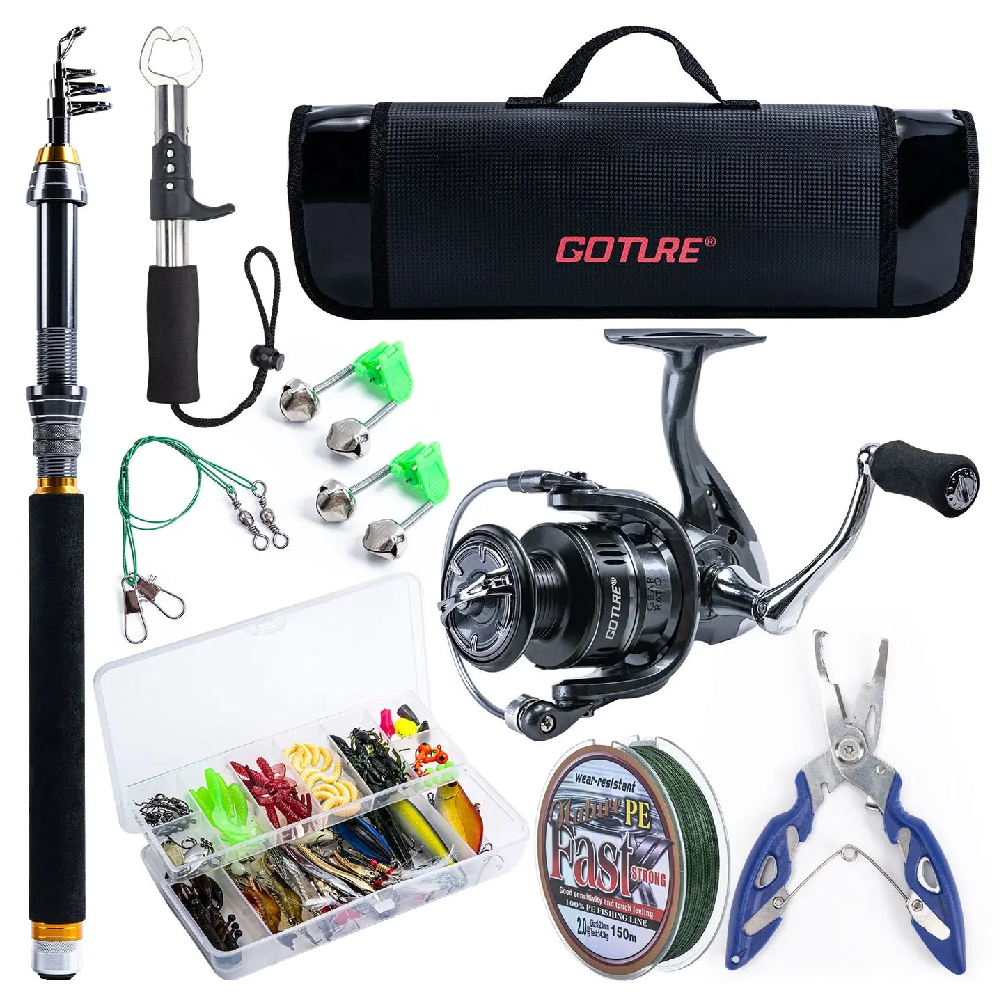 Goture Fishing Rod Full Kits 1.8M 2.1M 2.4M 2.7M Telescopic Sea Pole and Spinning Reel Baits Set Tackle Travel Fishing Bag