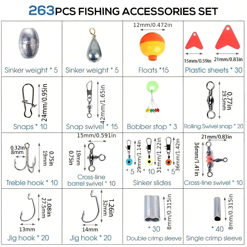 Fishing Tool Kit, Lure Accessories Set, Beginner Fishing Gear, Fishing Sinkers and Hooks, Portable Tackle Box, Complete Fishing