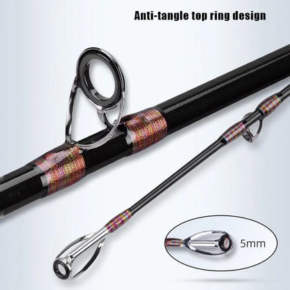 2.1M 2.4M Portable Fishing Rod Travel Surf Saltwater Heavy 3-Piece Carbon Spinning Rod 30-50lb Boat Jigging Trolling Fishing Rod