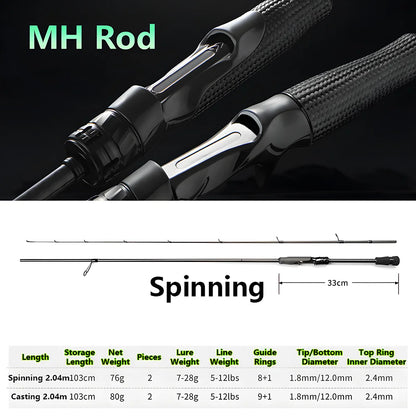 Ultra-light T1100 Carbon Fiber Lure Fishing Rod for Carp Bass Trout,L ML M MH 1.8m 1.98m 2.04m Fishing Pole,Spinning Casting Rod