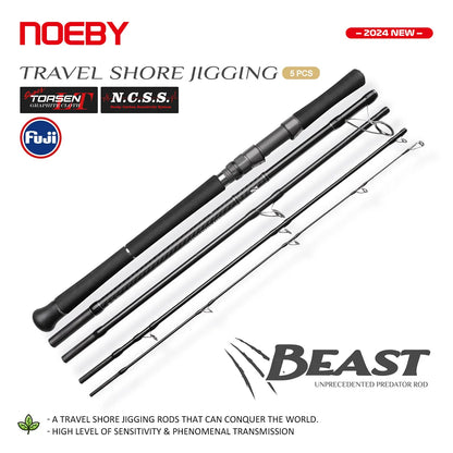 Noeby Beast Travel Shore Jigging Fishing Rod 2.9m Fuji Set Boarding Spinning Rods Lure 80g 120g MH H Portable 5 Pieces Rods