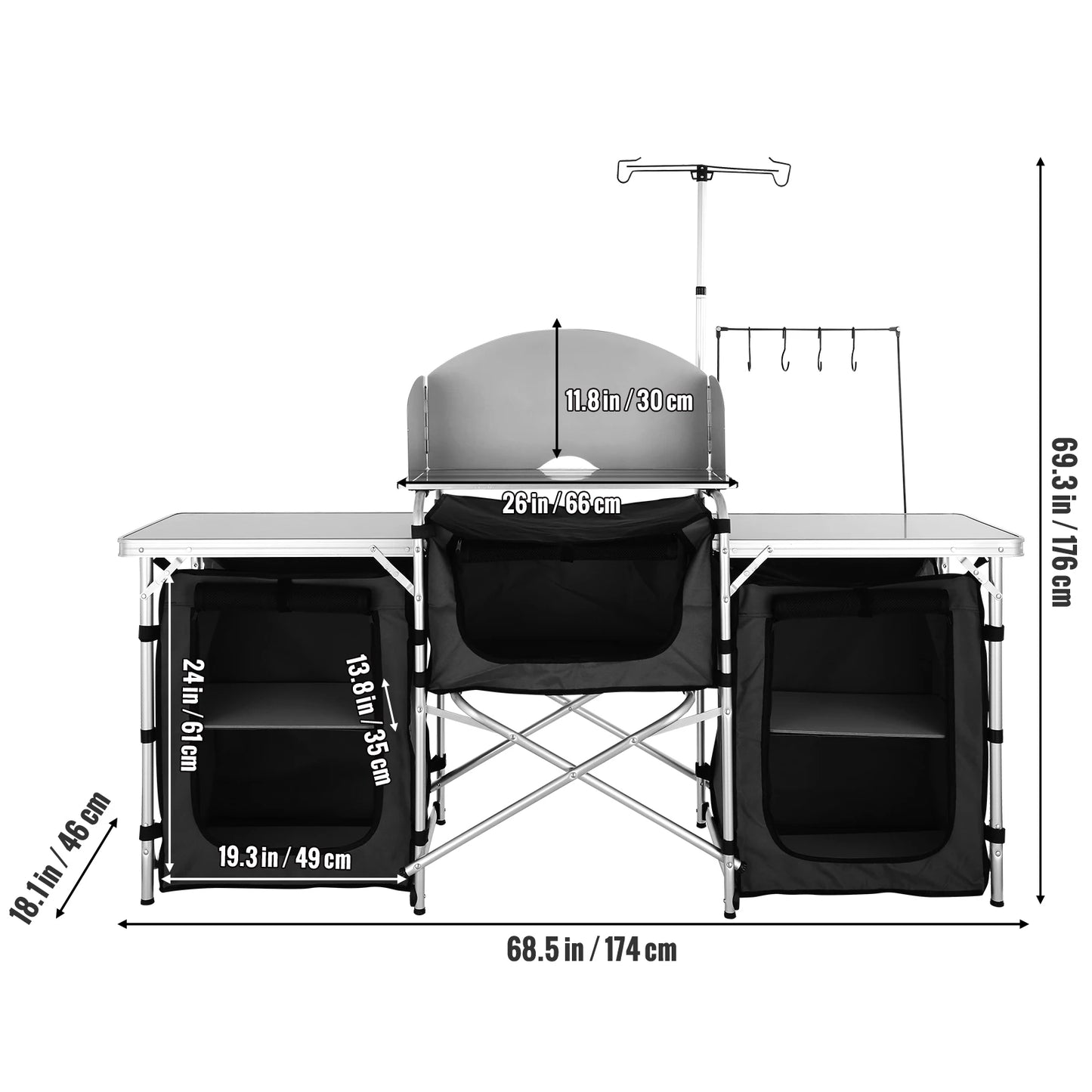 SucceBuy Camping Outdoor Kitchen Table Cabinet Foldable Folding Cooking Storage Rack X-Shaped Aluminum Alloy Bracket for BBQ