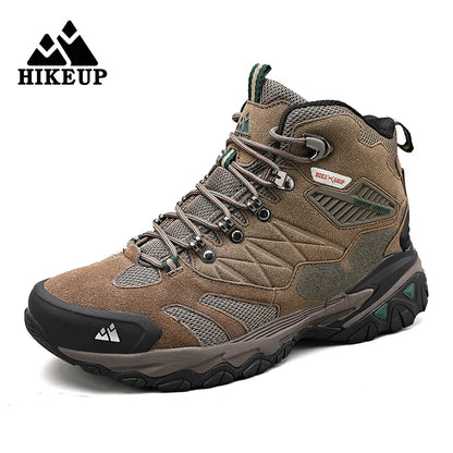 HIKEUP Winter Boot Men Outdoor Hiking Boots Suede High Top Leather Outdoor Trekking Sneakers Mens Mountain Tactical Boots