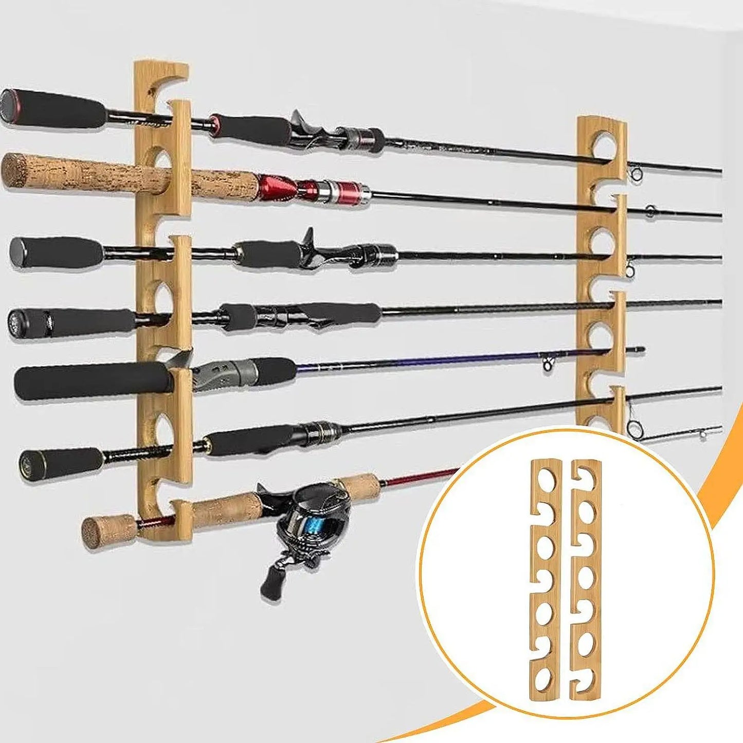 2Pcs Fishing Rod Holders Display Gear Equipment Wood for Garage Storage Organizer for Men Spinning Rods Shed Cabin Boat House
