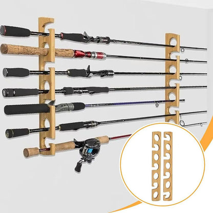 2Pcs Fishing Rod Holders Display Gear Equipment Wood for Garage Storage Organizer for Men Spinning Rods Shed Cabin Boat House