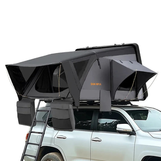 4x4 Offroad Camping Essential: SAN HIMA 3-4 Person Rooftop Tent – Quick-Setup, Waterproof Side-Open Clamshell ABS Hard Shell