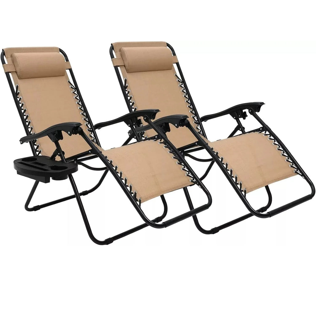 2Pcs Outdoor Foldable Chair, Zero Gravity Chair with Armrest, Cup Holder, Folding Chair Camping Lounge Patio Lawn Recliner