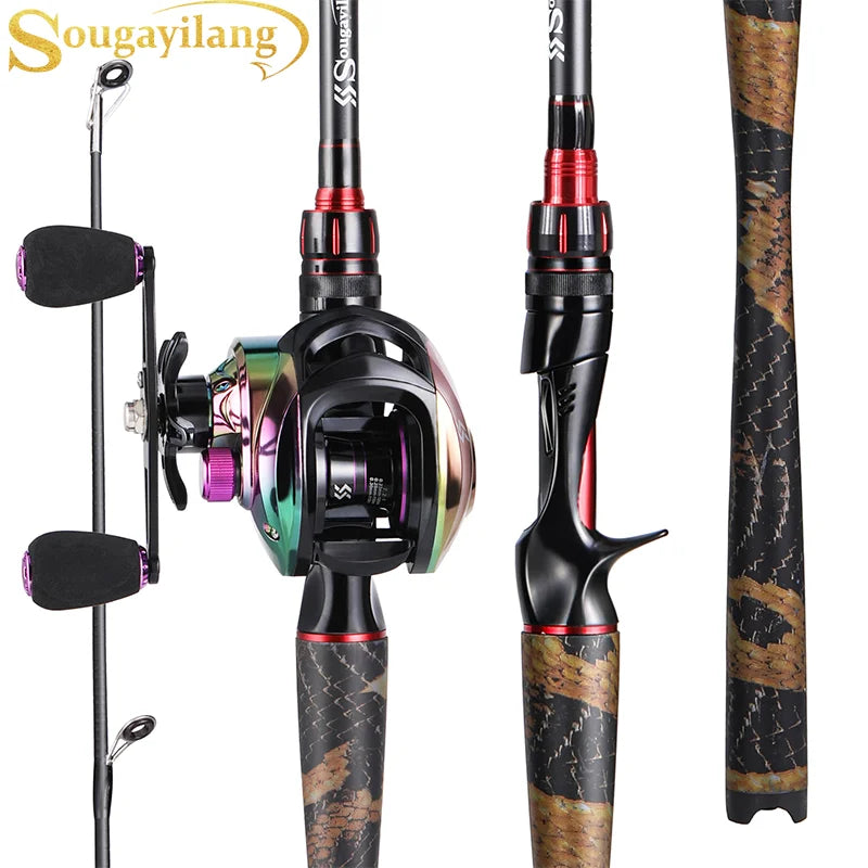 Sougayilang Fishing Set 1.98m Carbon Fiber Casting Rod and 19+1BB Baitcasting Reel Max Drag 15kg All for Fishing Tools Pesca