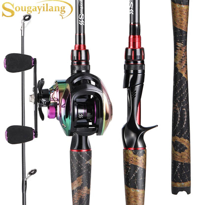 Sougayilang Fishing Set 1.98m Carbon Fiber Casting Rod and 19+1BB Baitcasting Reel Max Drag 15kg All for Fishing Tools Pesca