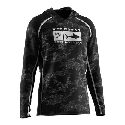 Gradient camouflage 3D printed quick drying fishing suit top fishing shirt hooded outdoor UV protection plus size men