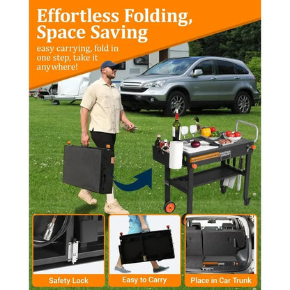 Hot-sellingPortable Outdoor Grill Cart for Blackstone Griddle and Weber, Wheeled and Foldable