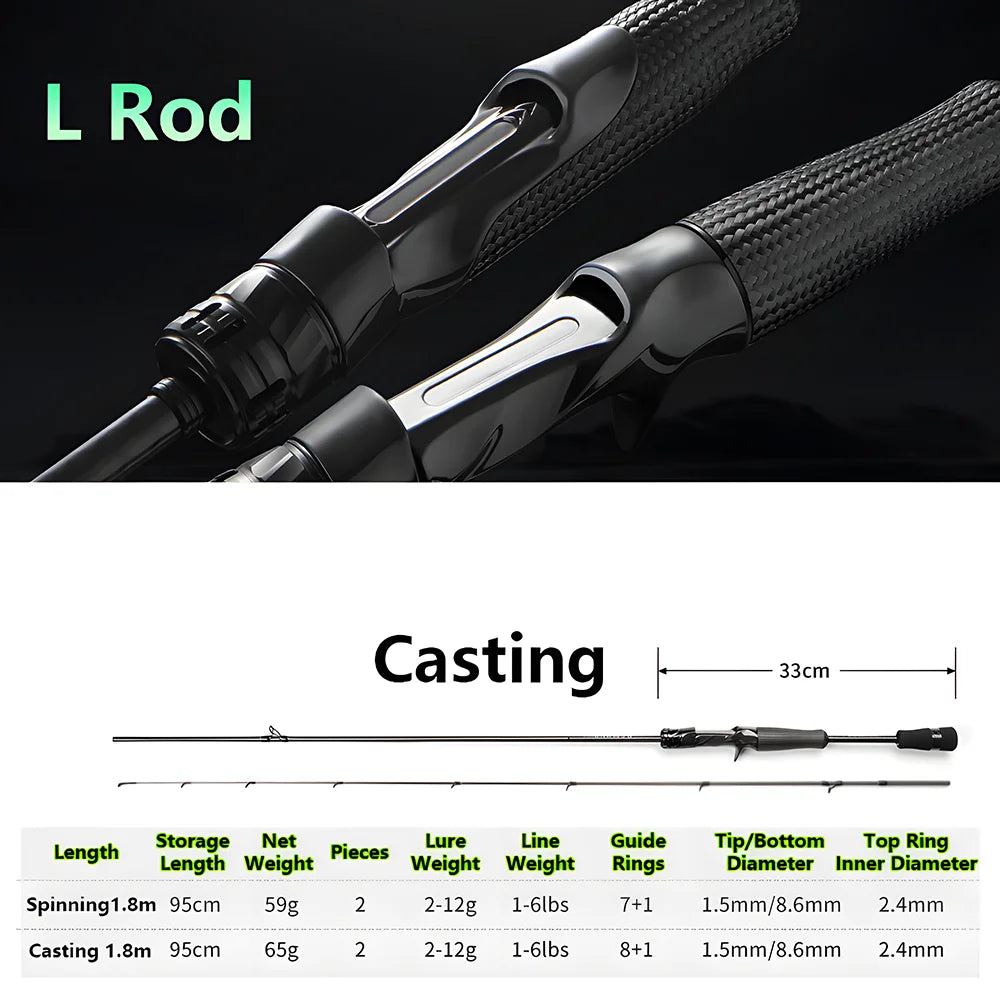 Ultra-light T1100 Carbon Fiber Lure Fishing Rod for Carp Bass Trout,L ML M MH 1.8m 1.98m 2.04m Fishing Pole,Spinning Casting Rod