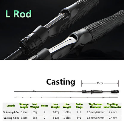 Ultra-light T1100 Carbon Fiber Lure Fishing Rod for Carp Bass Trout,L ML M MH 1.8m 1.98m 2.04m Fishing Pole,Spinning Casting Rod