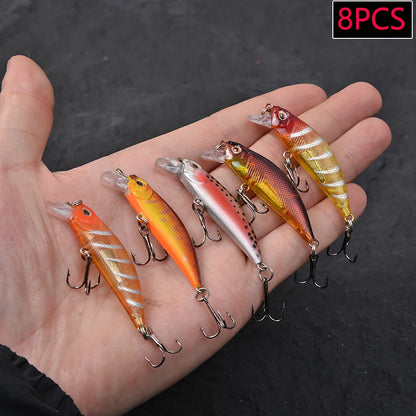 8pcs Mini Crankbaits Fishing Lures Set Sinking Minnow Hard Bait Kit Artificial Wobblers For Pike Bass Carp Swimbait Pesca Tackle