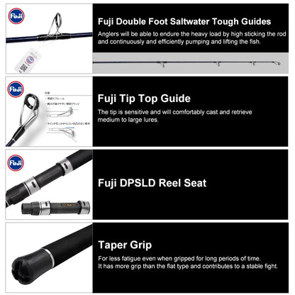 Noeby-Shore Jigging Heavy Game Fishing Rod, Fuji Guide Lure Weight Max 200g Long Cast Spinning Rods, 2.59m, 2.75m, 3.05m