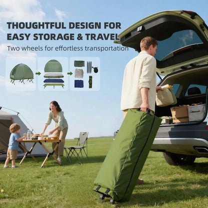 Camping Tent Cot, Folding Tent Cot Combo with Mattress, Pillow, Sleeping Bag, Roller Carrying Bag, Off Ground Travel Camp Cot f