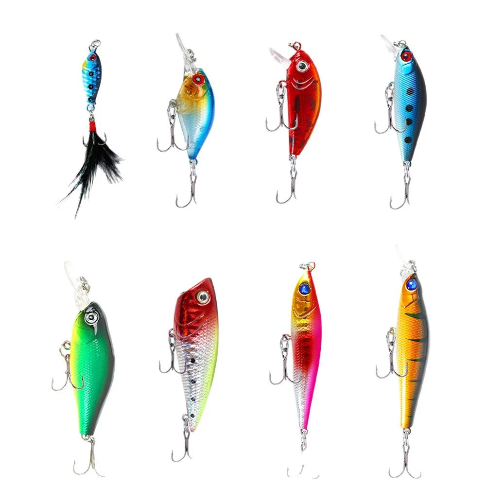 8pcsFishing Lure Set Hard Bait Kit - Minnow Popper Pencil Crankbait Swimbait Wobblers Artificial Bionic Tackle for Bass Trout