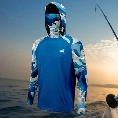 Men's Breathable Quick Dry Fishing Sun Hoodie.2025 UPF50+ Moisture Wicking Outdoor Print Long Sleeve Jersey Top