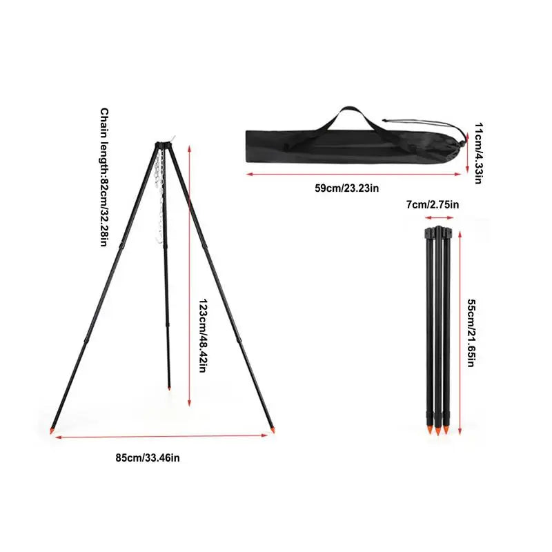 Camping Tripod Stand Heavy Duty Tripod Rack For Camping Cooking Grill Supplies Camping Campfire Tripod With Chain For Family