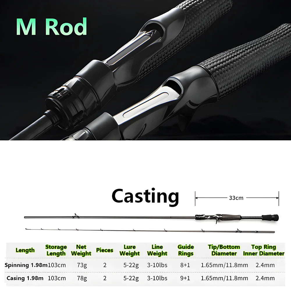 Ultra-light T1100 Carbon Fiber Lure Fishing Rod for Carp Bass Trout,L ML M MH 1.8m 1.98m 2.04m Fishing Pole,Spinning Casting Rod