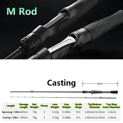 Ultra-light T1100 Carbon Fiber Lure Fishing Rod for Carp Bass Trout,L ML M MH 1.8m 1.98m 2.04m Fishing Pole,Spinning Casting Rod