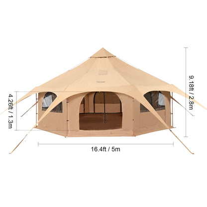 SucceBuy Canvas Bell Tent 4 Seasons 5m Yurt Tent Canvas Tent for Camping with Stove Breathable Tent Holds up to 8 People