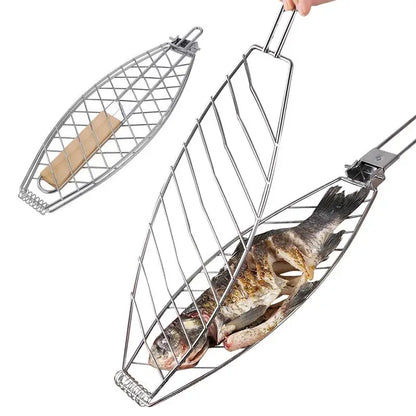 F2 BBQ Grilling Basket Foldable Large Grilling Rack For Barbecue Fish Portable Fish BBQ Grill Basket Anti-Scalding Grill Basket