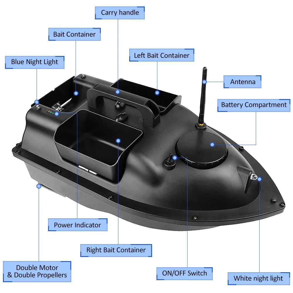 V18 GPS Fishing Bait Boat with 3 Bait Containers Wireless Bait Boat with Automatic Return Function 400 - 500M Remote Range