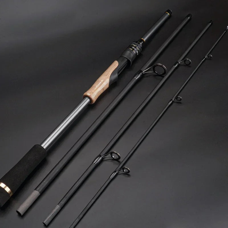 1.98m 2.1m Lure Rod Travel Fishing Rod 4 Section 100% Hight Carbon 4-25g Power Spinning Casting Rod Ultra-Short Portable