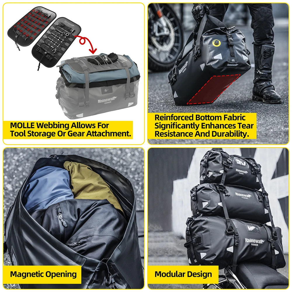 Rhinowalk Motorcycle Tail Bag 20/40/65L Waterproof Motorcycle Backpack Motor Pannier Rear Seat Bag Motorbike Luggage Accessories