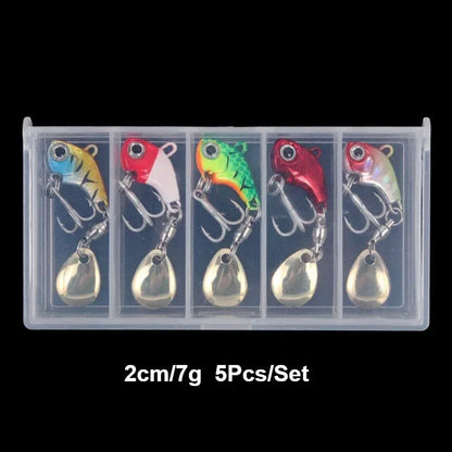 5 Pieces Fishing Lure Kit Metal VIB Artificial Bait Sinking Spinner Spoon Fishing Lures Jigs Fishing Tackle Puff Mouth Fake Bait