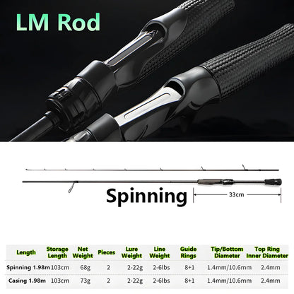 Ultra-light T1100 Carbon Fiber Lure Fishing Rod for Carp Bass Trout,L ML M MH 1.8m 1.98m 2.04m Fishing Pole,Spinning Casting Rod