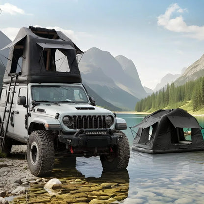 Offroad Foldable 2-3 People Amphibious Inflatable Car Roof Top Tent for camping Outdoor Glamping on SUV, Truck, Universal Auto;