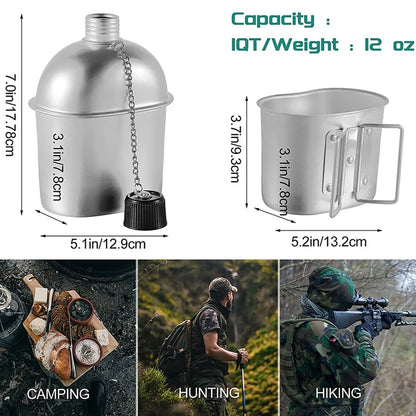 Outdoor Canteen Cookware Set Canteen Cup Portable Water Bottle with Grab Handle Cup for Outdoor Camping Hiking