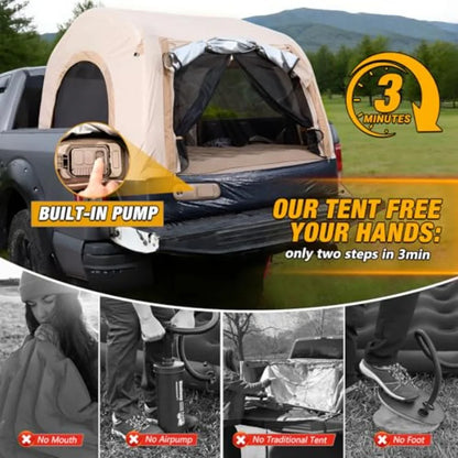 Electric Inflatable Truck Bed Tent with Mattress Waterproof PU2000mm with Air Pump Pickup Truck Tent Fits 5.5-6.7FT Full Size S