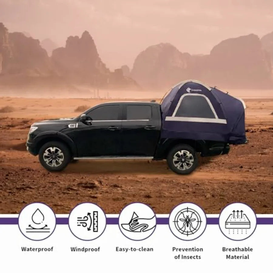 Pickup Truck Tent Fit 5.5-6 6.5ft Truck Bed Waterproof PU3000 High Density Polyester Ox Windproof Pole and Insect-Prevention Do