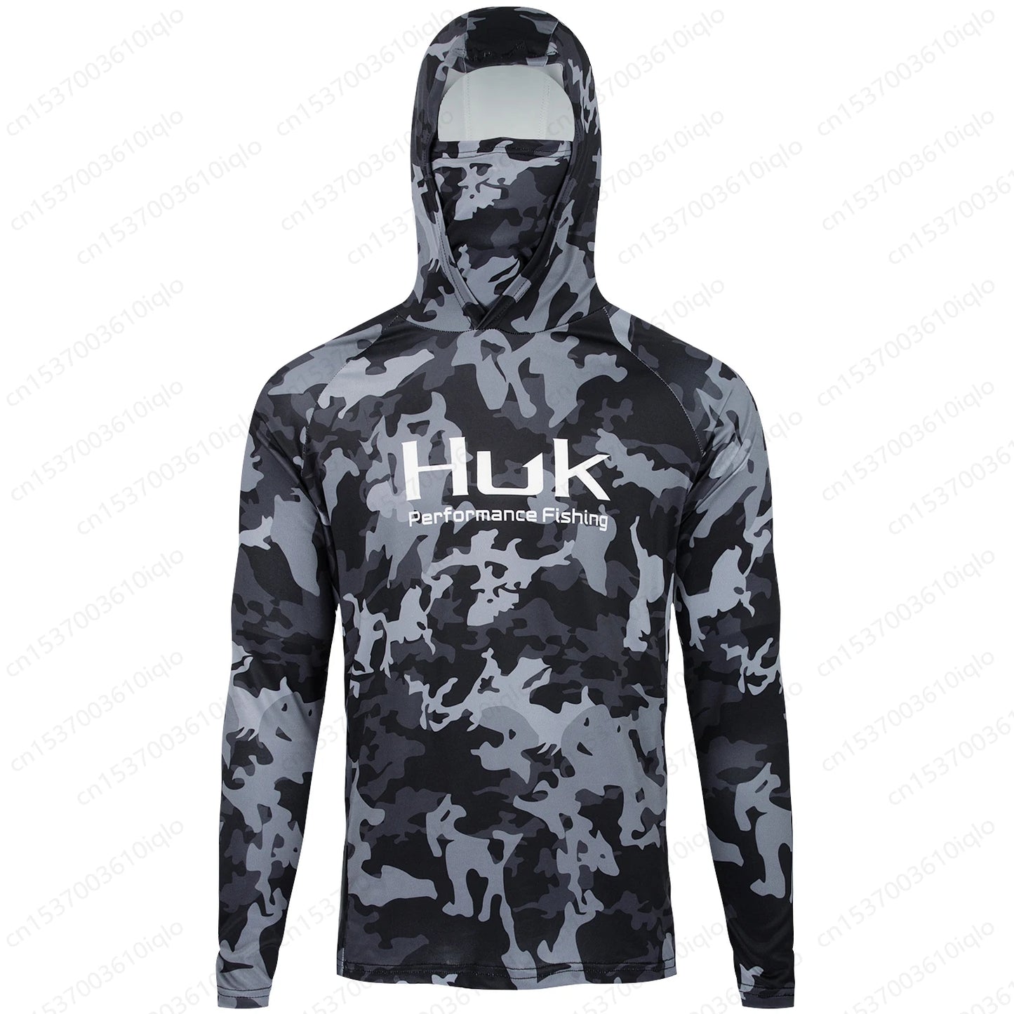 HUK UPF 50+ Long Sleeve Hooded Face Cover Fishing Shirts Quick Dry Sweatshirts Breathable UV Protection Men Fishing Jerseys